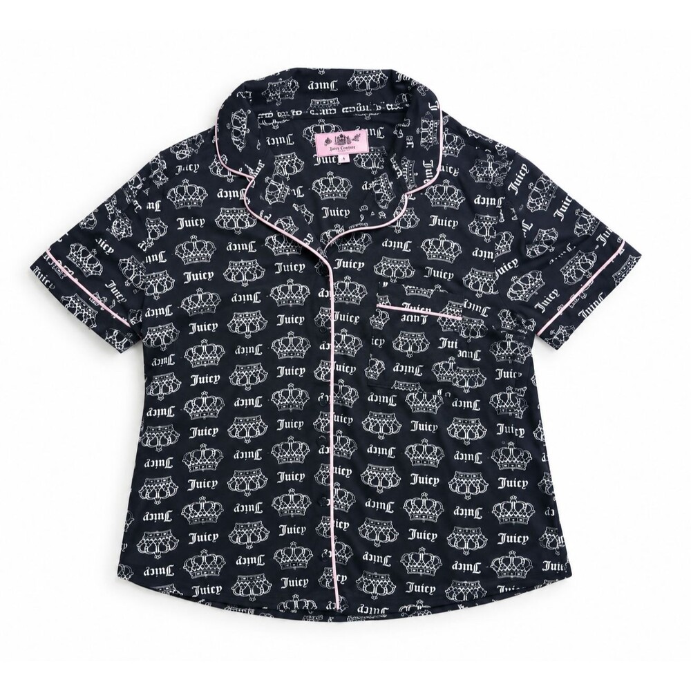Juicy Couture Sleepwear Crown Logo Print Button-Up Top Navy S